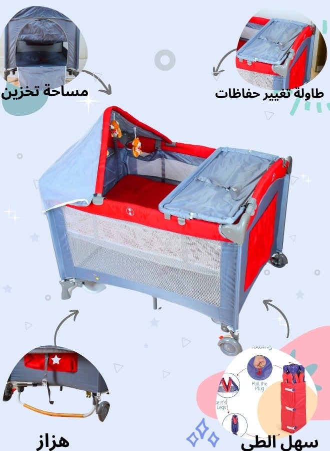 سرير أطفال 3 في 1 آمن و مريح مع حواجز شبكية وناموسية للحفاظ على الأجواء الداخلية أكثر تهوية وطاولة غيار ومساحة تخزين مصنوع من مواد آمنة لطفلك - Image 2