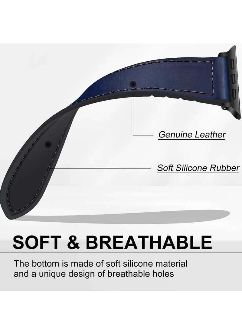 Generic - Genuine Leather Magnetic Watch Band for Apple Watch Ultra 49mm/45mm/44mm/42mm, Stylish Blue Strap Compatible with Series 2/9/8/7 - Image 1