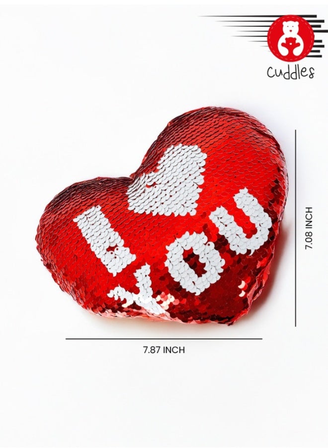 Cuddles Plush Cushion Glitter Stuffed I Heart you Pillow 20cm Red - Image 2