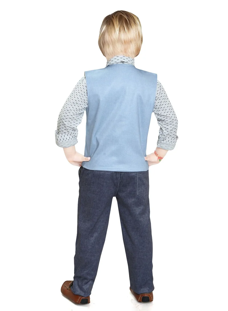 babyqlo Gentleman 4 piece Kids Boys printed Shirt solid pattern Pant waist coat with bow tie set