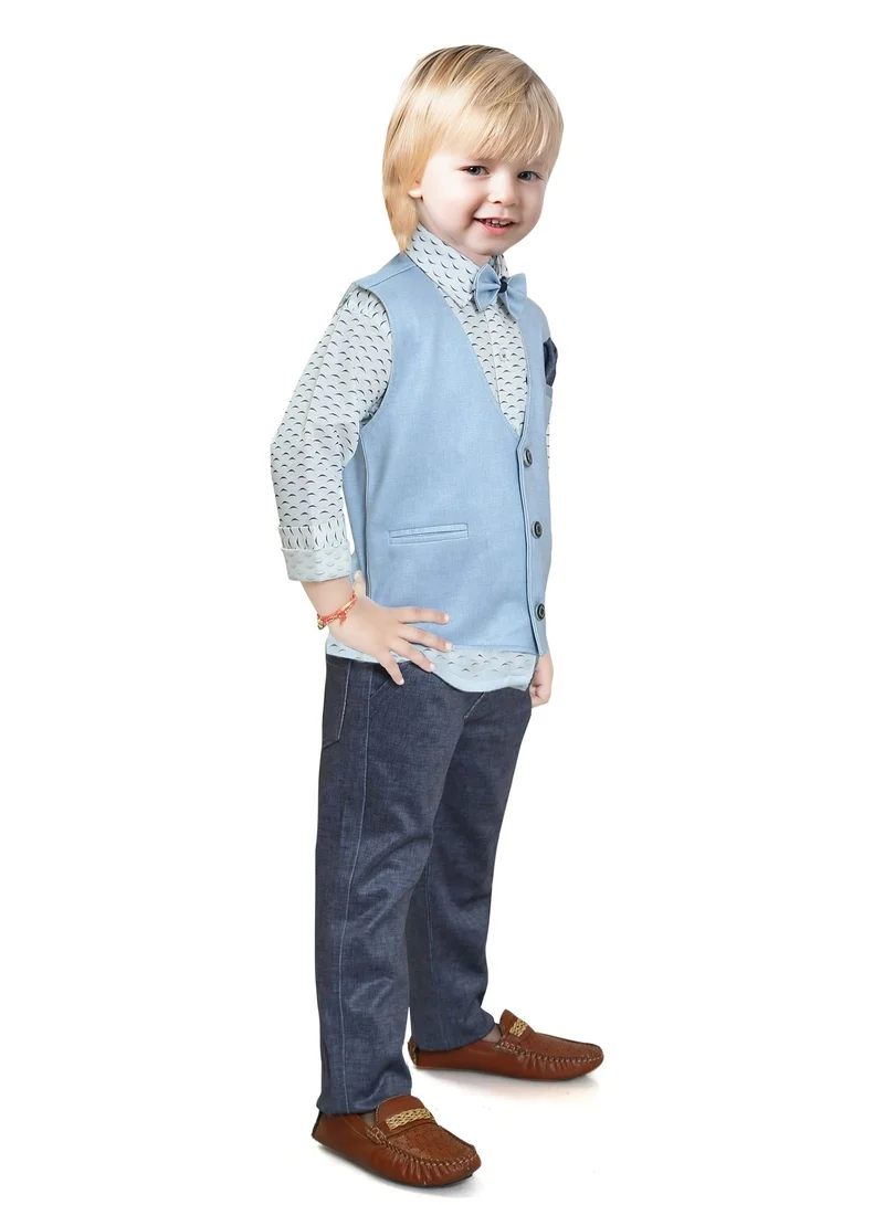 babyqlo Gentleman 4 piece Kids Boys printed Shirt solid pattern Pant waist coat with bow tie set
