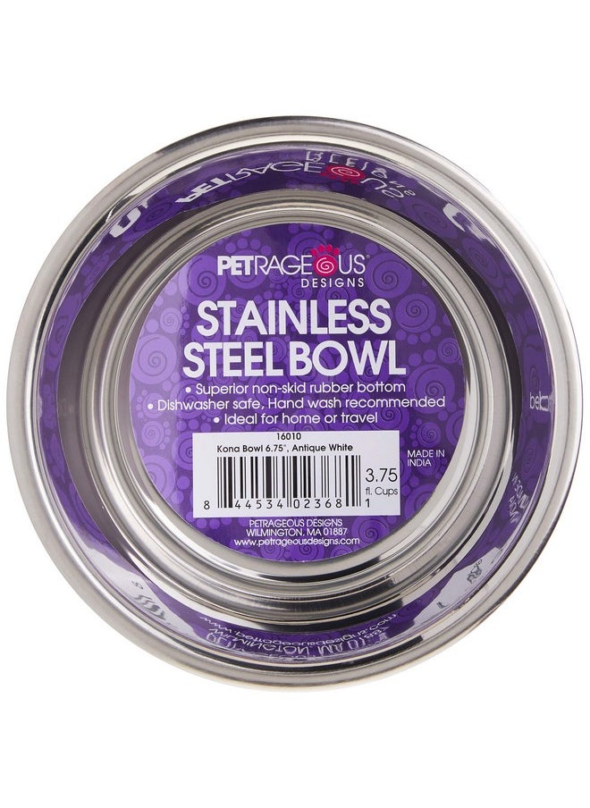 PetRageous - 16010 Kona Stainless Steel NonSlip Dishwasher Safe Dog Bowl 3.75Cup 6.75Inch Diameter 2.5Inch Tall For Medium And Large Dogs And Cats, White - Image 1