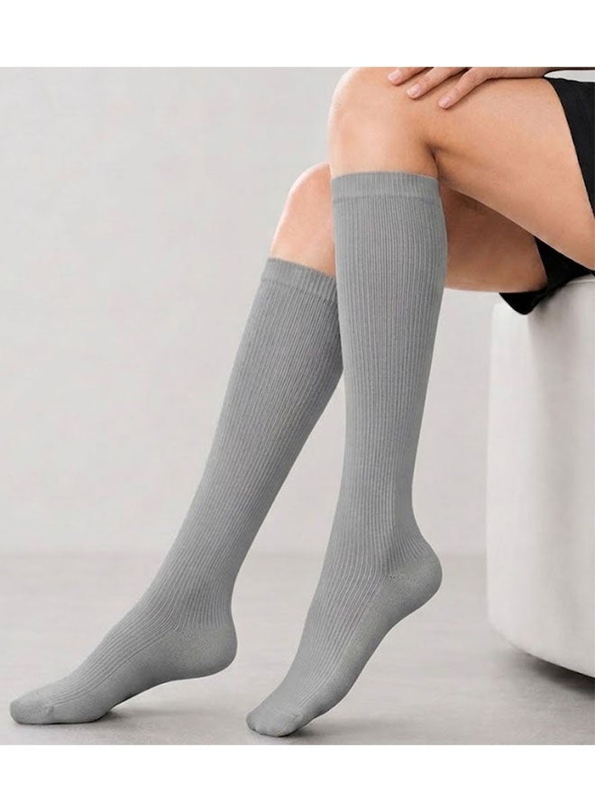 Knee High School Uniform Socks – Comfortable Stretch Uniform Socks for Boys and Girls, Breathable Long Socks for School, Sports and Daily Wear - Grey - Image 2