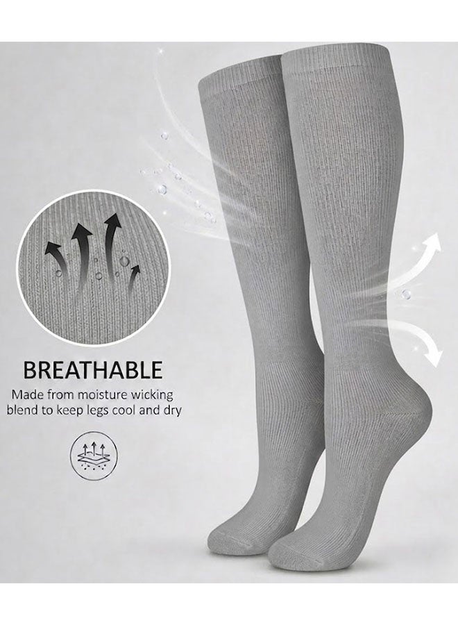 Knee High School Uniform Socks – Comfortable Stretch Uniform Socks for Boys and Girls, Breathable Long Socks for School, Sports and Daily Wear - Grey - Image 1