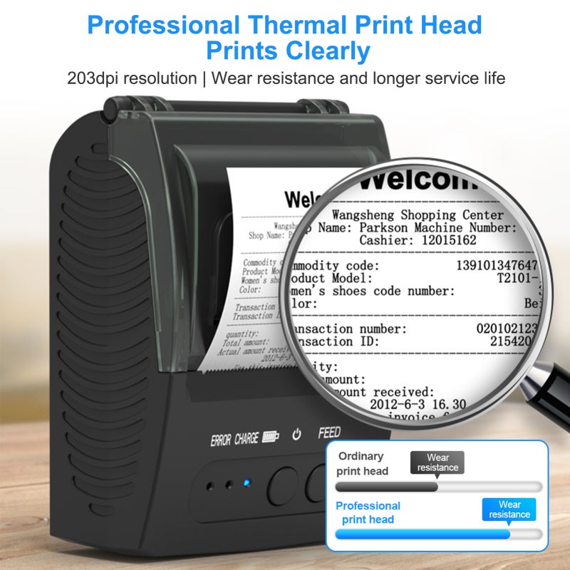 Bisofice Mini Thermal Receipt Printer 58mm Paper Width 50mm Roll Diameter Portable BT Wireless - Inkless 90mm/s Speed 2000mAh Rechargeable Battery POS for Restaurant Shop Post - Image 5