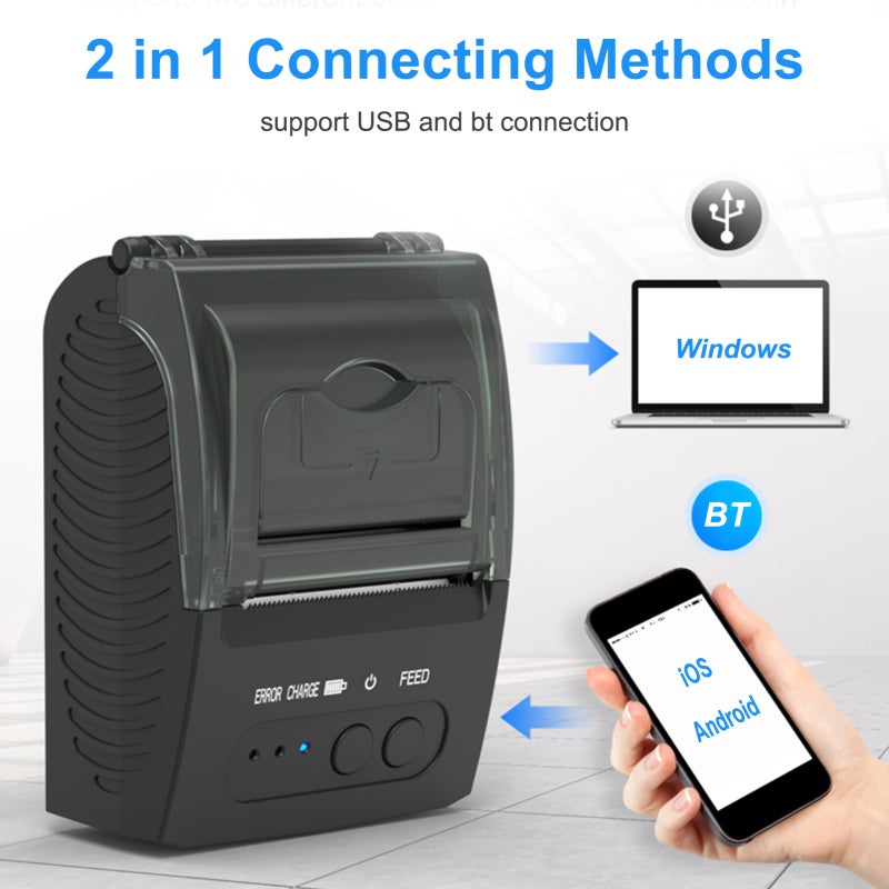 Bisofice Mini Thermal Receipt Printer 58mm Paper Width 50mm Roll Diameter Portable BT Wireless - Inkless 90mm/s Speed 2000mAh Rechargeable Battery POS for Restaurant Shop Post - Image 3