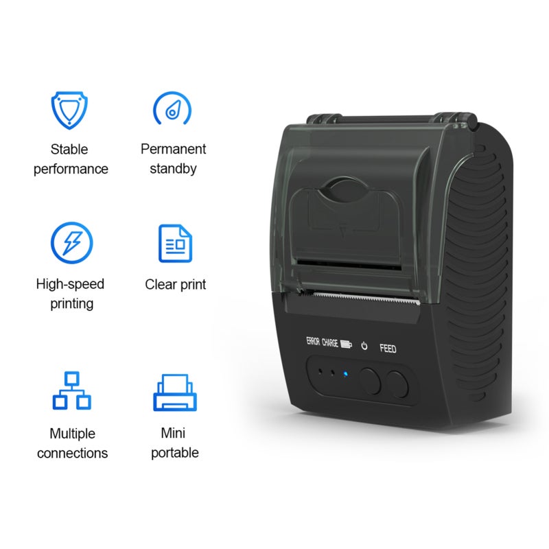Bisofice Mini Thermal Receipt Printer 58mm Paper Width 50mm Roll Diameter Portable BT Wireless - Inkless 90mm/s Speed 2000mAh Rechargeable Battery POS for Restaurant Shop Post - Image 2