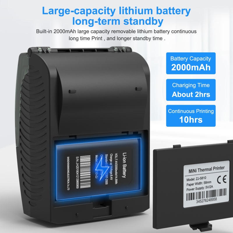 Bisofice Mini Thermal Receipt Printer 58mm Paper Width 50mm Roll Diameter Portable BT Wireless - Inkless 90mm/s Speed 2000mAh Rechargeable Battery POS for Restaurant Shop Post - Image 4
