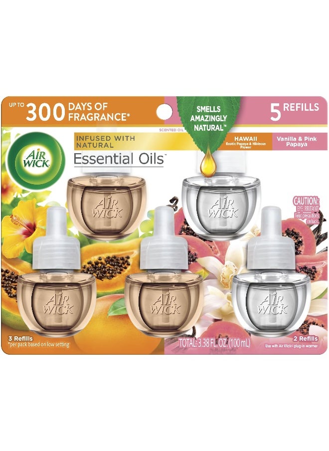 Air Wick Plug in Scented Oil Refill 5 ct Hawaii and Vanilla Pink Papaya Air Freshener Essential Oils