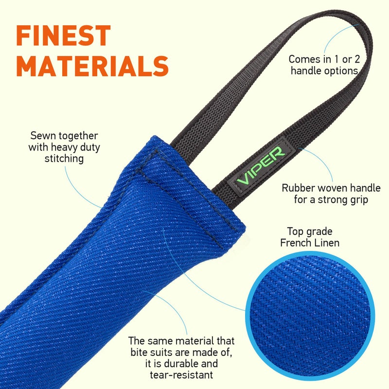 Viper Synthetic K9 Tug Toy Reward with Two Handles for Adult Dogs and Puppies. Ruberized Handles - Blue, 16" x 2.5" - Image 2
