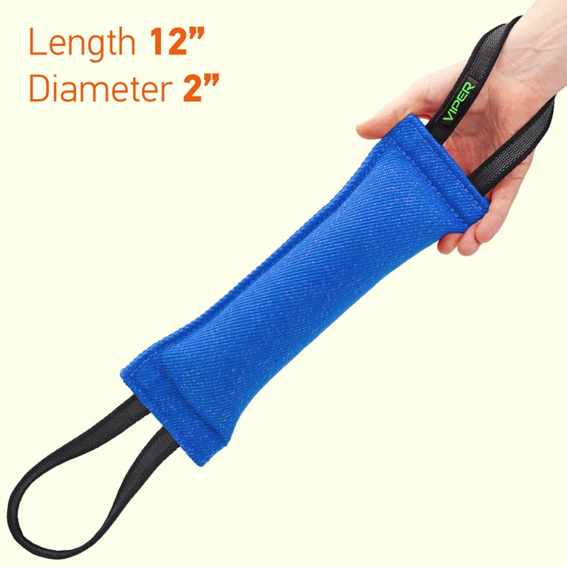 Viper Synthetic K9 Tug Toy Reward with Two Handles for Adult Dogs and Puppies. Ruberized Handles - Blue, 16" x 2.5" - Image 4