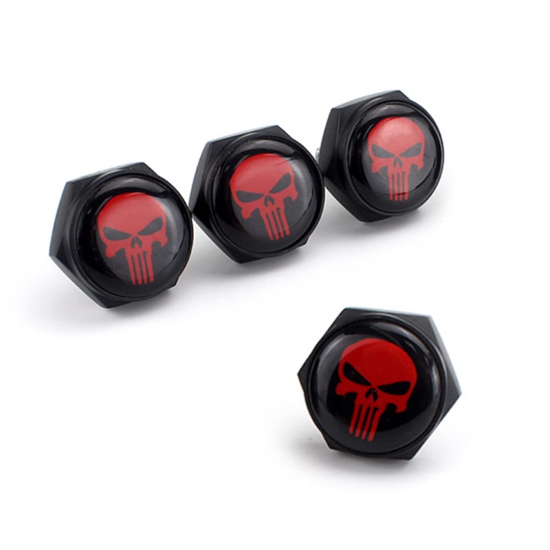 Gseigvee Pack4 License Plate Screws Fastener Kit Red Skull Aluminum Alloy Car Anti Theft Screw Caps License Plate Frame Decorative Screws Bolts for Car Truck Motorcycle SUV Black - Image 3