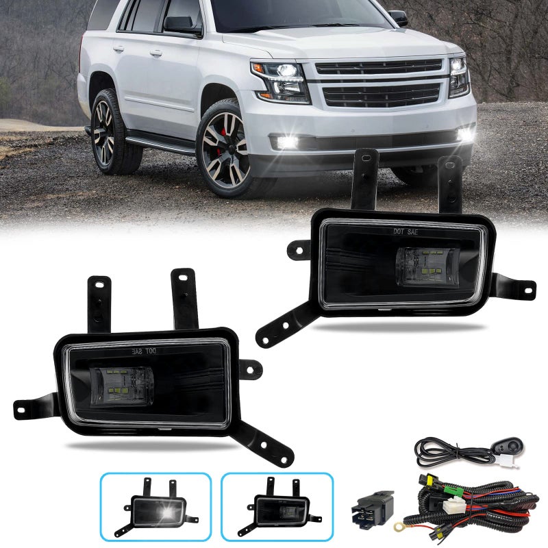 Shocklight LED Fog Light Compatible With 20152020 Chevy SuburbanTahoeGMC Yukon with Assembly Set LR Side with Wiring Harness and Switch
