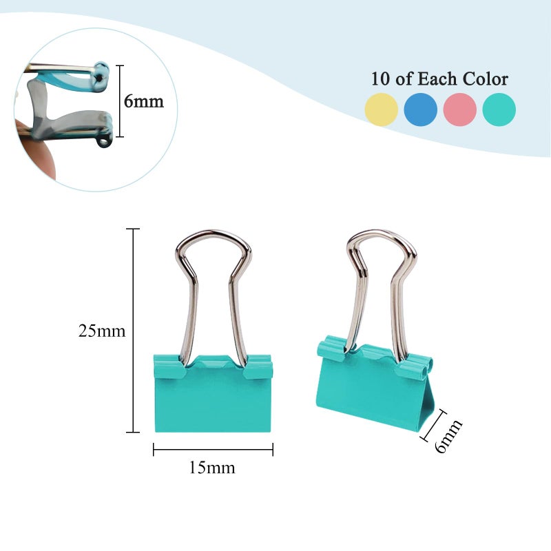 Ykimok 40-Pack Mini Binder Clips in 4 Colors (Blue, Yellow, Red, Green), 15mm/0.6-Inch Small Paper Clips for Home, School, Office and Business - Image 2