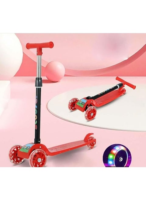 Beauenty Scooter For Kids,Adjustable&Folding 3 Wheel Scooter,LED Light Up Wheels,for 2-8 Years Old (Red)