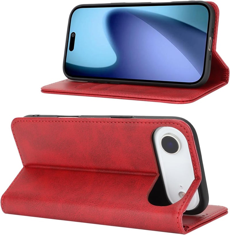 iCoverCase for iPhone Air Wallet Case with Card Holder, PU Leather Magnetic Kickstand Feature Shockproof Protective Flip Cover Case - Red - Image 3