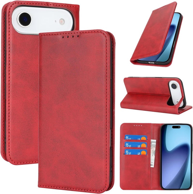iCoverCase for iPhone Air Wallet Case with Card Holder, PU Leather Magnetic Kickstand Feature Shockproof Protective Flip Cover Case - Red - Image 2