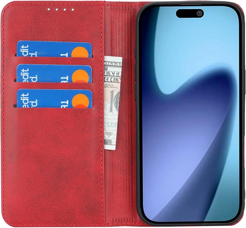 iCoverCase for iPhone Air Wallet Case with Card Holder, PU Leather Magnetic Kickstand Feature Shockproof Protective Flip Cover Case - Red - Image 4