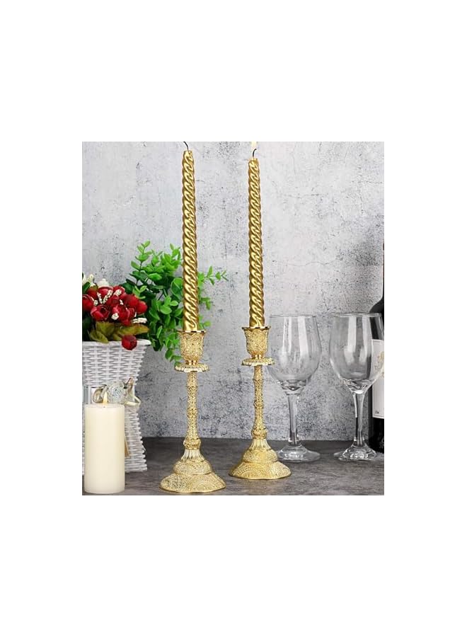 The Bros 2PCS High Brass Taper Candle Holders Vintage Metal Pillar Candlestick Holders,Vintage Metal Candlestick Holders for Wedding Party Table, Spring Decor, Anniversary, Dining Room Table, Valentine's Day - Image 5