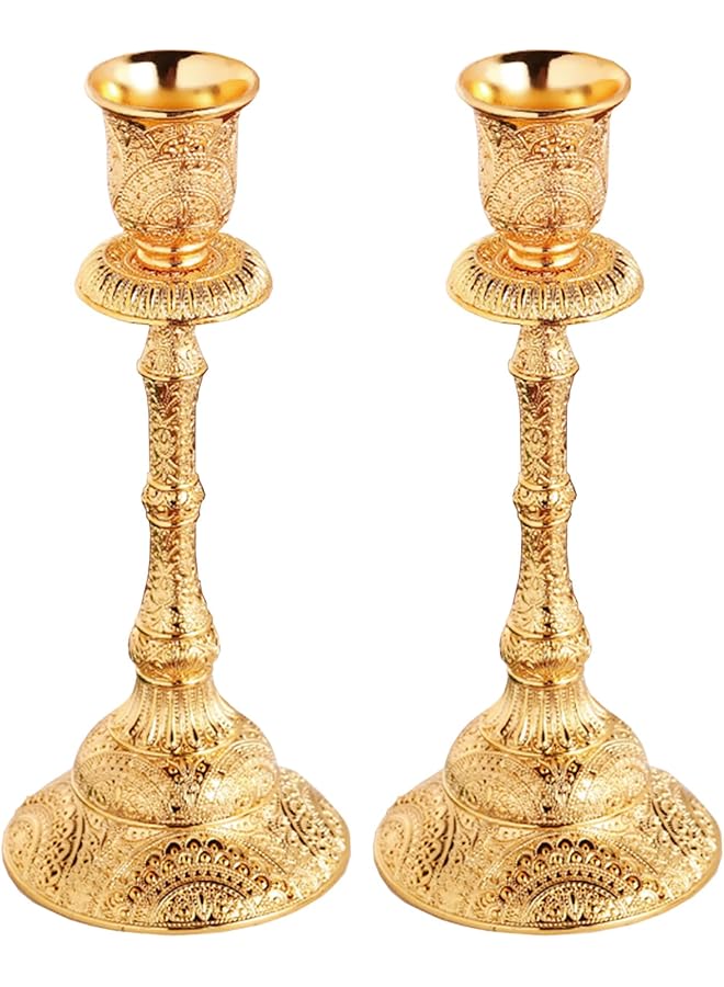 The Bros 2PCS High Brass Taper Candle Holders Vintage Metal Pillar Candlestick Holders,Vintage Metal Candlestick Holders for Wedding Party Table, Spring Decor, Anniversary, Dining Room Table, Valentine's Day - Image 1