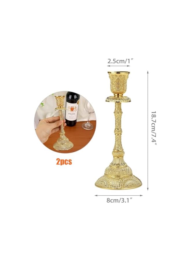 The Bros 2PCS High Brass Taper Candle Holders Vintage Metal Pillar Candlestick Holders,Vintage Metal Candlestick Holders for Wedding Party Table, Spring Decor, Anniversary, Dining Room Table, Valentine's Day - Image 2