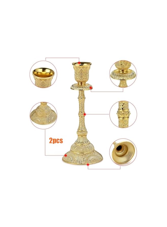 The Bros 2PCS High Brass Taper Candle Holders Vintage Metal Pillar Candlestick Holders,Vintage Metal Candlestick Holders for Wedding Party Table, Spring Decor, Anniversary, Dining Room Table, Valentine's Day - Image 3