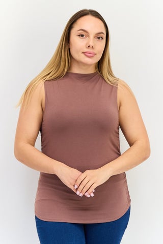 Women Round Neck Sleeveless Solid Tank Top, Brown - pzsku/Z61A13F69BB7D78A0364BZ/45/1752658595/3ff78b02-b973-43c9-b0e7-1d8b4f3c4b79