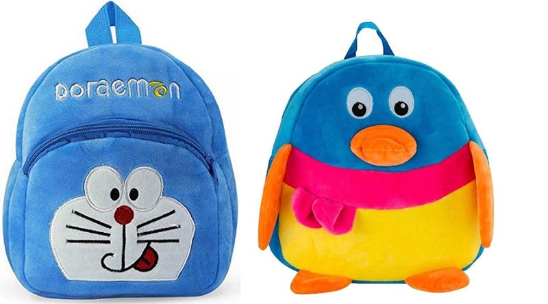 blue tree Kids School Bag Soft Plush Backpack Cartoon Bags Mini Travel Bag for for Girls Boys Toddler Baby doraemon & Penguin - Image 1