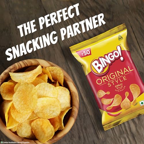 Bingo! Original Style Chilli Sprinkled - Flat Cut Spicy Potato Chips Pack for Snacks, 90g/85gram/90.7G(Weight may vary) - Image 5