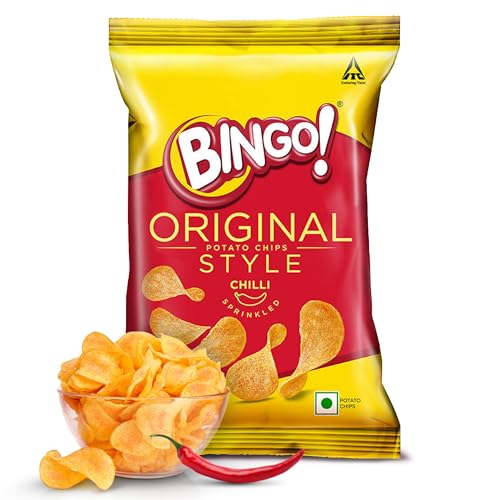 Bingo! Original Style Chilli Sprinkled - Flat Cut Spicy Potato Chips Pack for Snacks, 90g/85gram/90.7G(Weight may vary) - Image 1