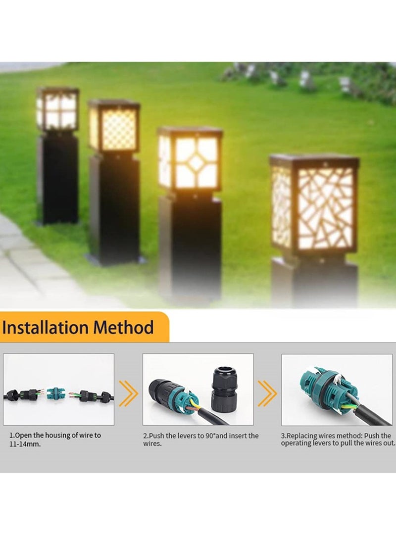 Luckam موصل كابل خارجي بدون براغي، صندوق تقاطع مقاوم للماء موصل كابل بدون براغي مع تركيب سريع، موصل غلاف خارجي لقطر السلك 9 - 12 مم، 3 أقطاب، أسود، 4 عبوات - Image 2
