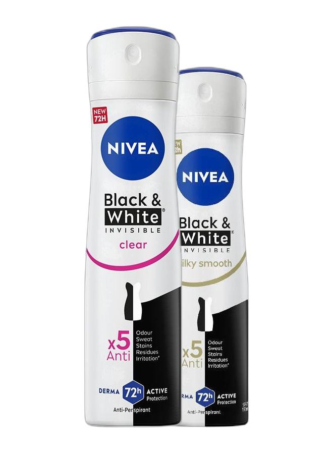 Nivea Black And White Invisible Silky Smooth, Antiperspirant Spray For Women 150ml + Black And White Invisible Antiperspirant Deodorant Spray for Women - Image 1