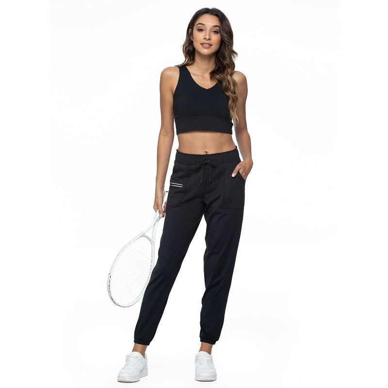 Haowind Joggers for Women with Pockets Elastic Waist Workout Sport Gym Pants Comfy Lounge Yoga Running Pants(Black01 L) - Image 2