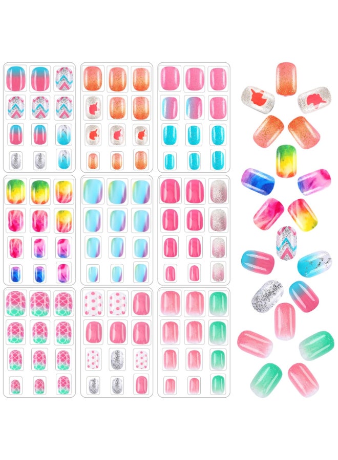 DTOFOOT 108Pcs Fake Press on NailsAcrylic Full Cover False Press on Nails Stick on Nails Birthday Party Favors Gift Nail Art Decoration9 Pack Gradient Style - Image 2