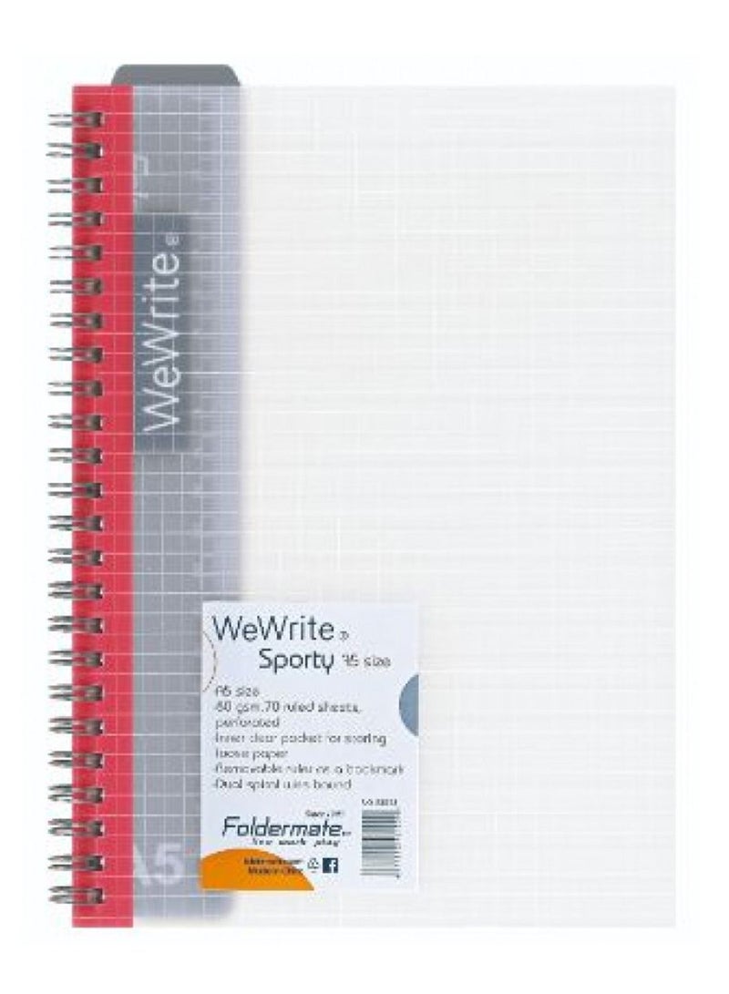 Foldermate دفتر ملاحظات حلزوني بحجم A5 مكون من 70 ورقة مع مسطرة قابلة للإزالة - Image 1