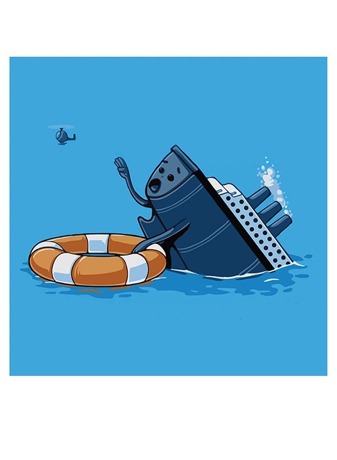 RYN Titanic Printed Wall Art Blue/Orange/White 30x30cm - Image 1