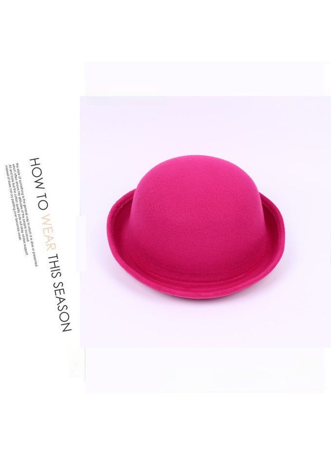 Generic - Autumn Winter Korean Trendy Felt Bowler Hat Red - Image 1