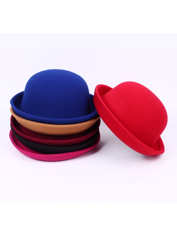 Generic - Autumn Winter Korean Trendy Felt Bowler Hat Red - Image 1