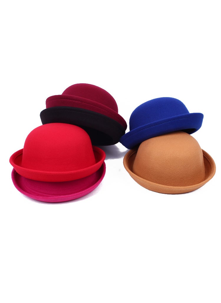 Generic - Autumn Winter Korean Trendy Felt Bowler Hat Red - Image 1