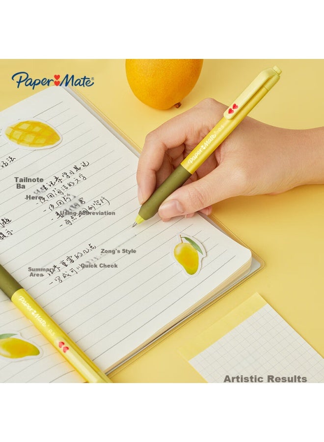 Papermate Paper Mate 0.5Mm High-Value Clickable Gel Pen, Fruit Series - Mango G230, Black, Pack Of 2 - Image 2