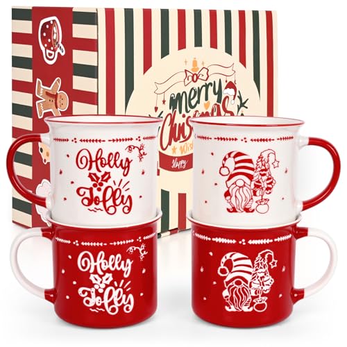 Cabtnca Christmas Mugs Set of 4, Ceramic Coffee Mugs, Dwarf Santa Mug, Holiday Mugs, Xmas Mug Decor, Marry Christmas Gifts for Women Kids, 13 Oz - Image 1