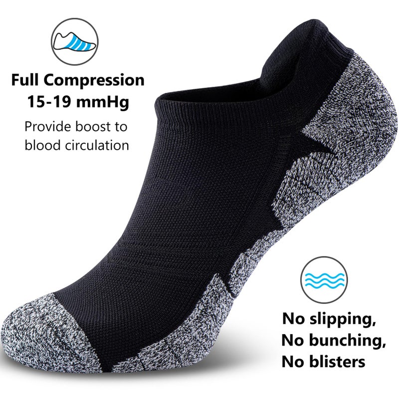 CWVLC No Show Sports Compression Socks 8-pairs, Low Cut Anti-Blister Hiking Running Workout Ankle Socks, Short Cushioned Moisture Wicking No Slip Arch Support Plantar Fasciitis, Black White, Medium - Image 3