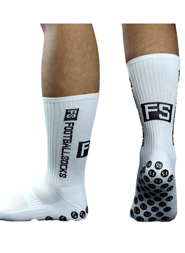 3 pairs of football socks, sports running socks, bottom anti slip silicone dots, professional training mid length socks white ﻿ - Image 5