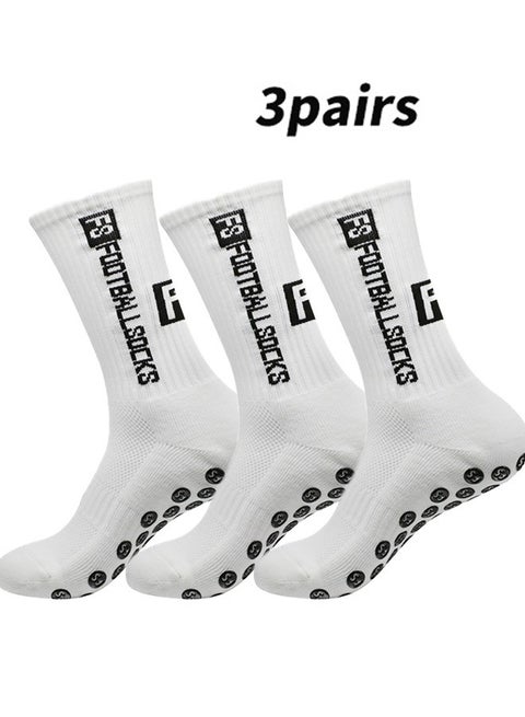 3 pairs of football socks, sports running socks, bottom anti slip silicone dots, professional training mid length socks white ﻿
