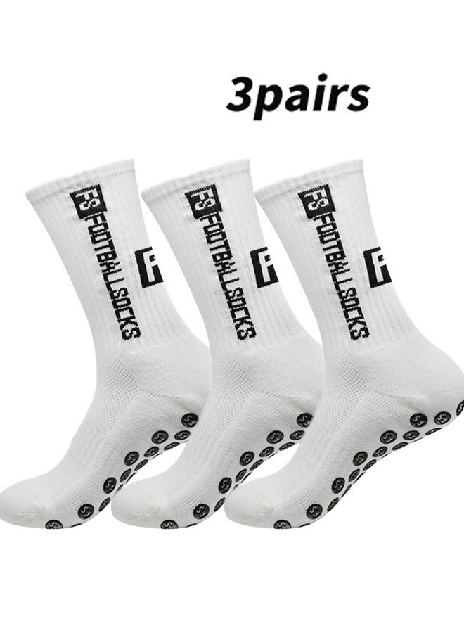 3 pairs of football socks, sports running socks, bottom anti slip silicone dots, professional training mid length socks white ﻿ - Image 1