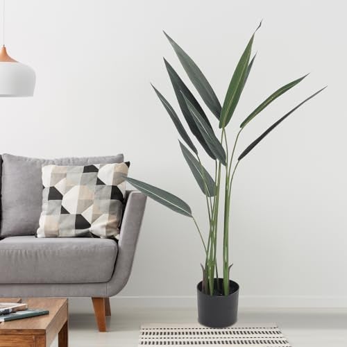 Keeplush 4ft Artificial Bird of Paradise Plant, Faux Banana Tree with 9 Trunks, 120cm Artificial Plants with Pot for Home Decor, Silk Floor Fake Indoor Plant Perfect for Living Room Office Bedroom - Image 2