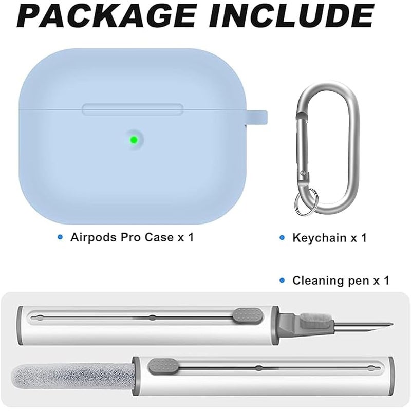 Woyinger for AirPods Pro Case Cover with Cleaning Pen and eartips(S/M/L), Full Protective Silicone Skin Accessories for Women Men Girl with Apple AirPods Pro Case,Front LED Visible-Denim Blue - Image 2