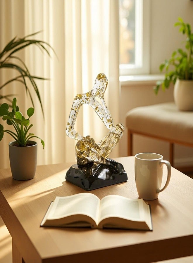 XINXUAN Resin Abstract Sculpture, Meditation & Reading Posture, Modern Home Decor Decor for Desk/Shelf, Art Statue (Think - Gold Foil Color) (Thinking - Gold foil Color) - Image 2