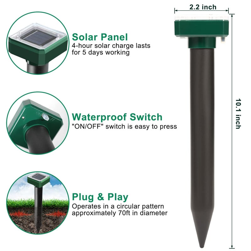 USKICH Mole Repellent Solar Powered, 6 Pack Solar Mole Repellent Ultrasonic for Vole, Snakes, Gopher, Waterproof Sonic Vole Deterrent Spikes,Snake Gopher for Garden and Yard - Image 2