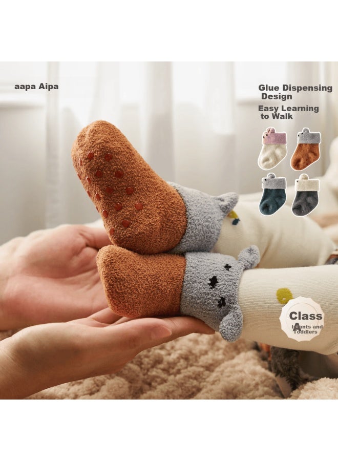 Aqpa [safe And Sound] Baby Socks Winter Thick Floor Socks Non-slip Blue Gray 3-6 Months - Image 1
